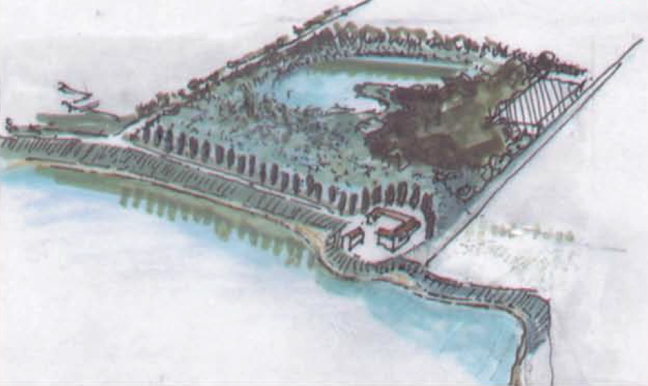 Vista aerea cascina Rotto e lago - ipotesi di progetto